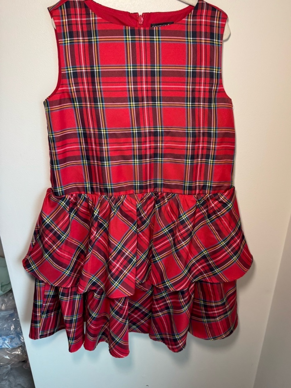 Crewcut Girls Christmas Plaid Tiered Dress Size 7Y